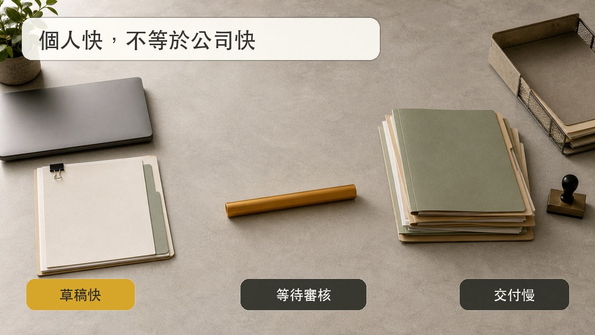 個人快不等於公司快:草稿完成後仍在等待審核與交付