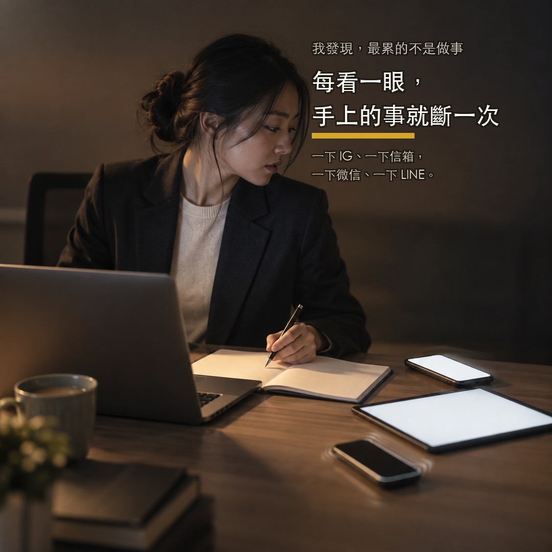 每看一眼，手上的事就斷一次